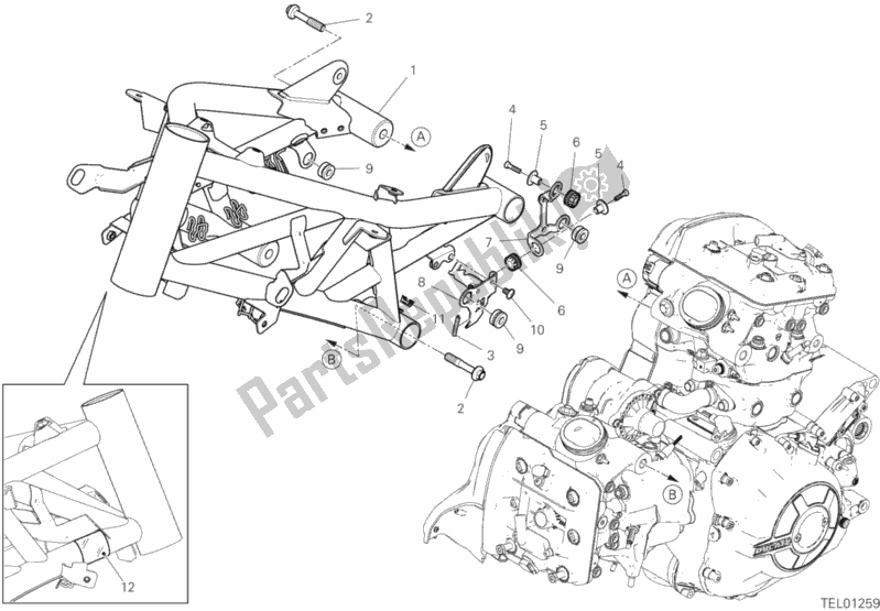 Tutte le parti per il Telaio del Ducati Diavel 1260 S Brasil 2020